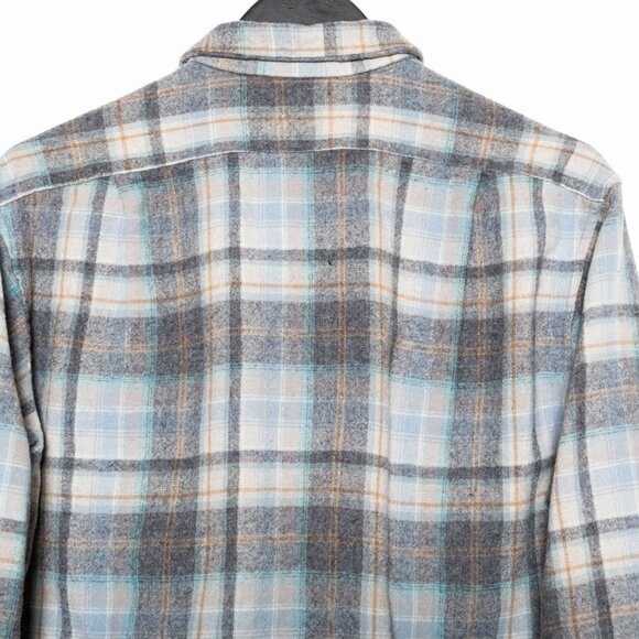 SOLD - Pendleton Vintage Wool Board Shirt - Blue Gray Tan - Size S/M - Picture 9 of 11